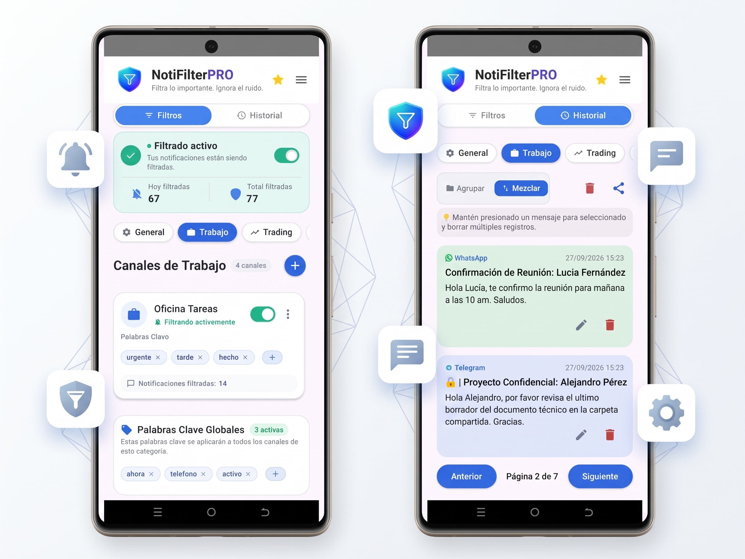 Vista de NotiFilter Pro